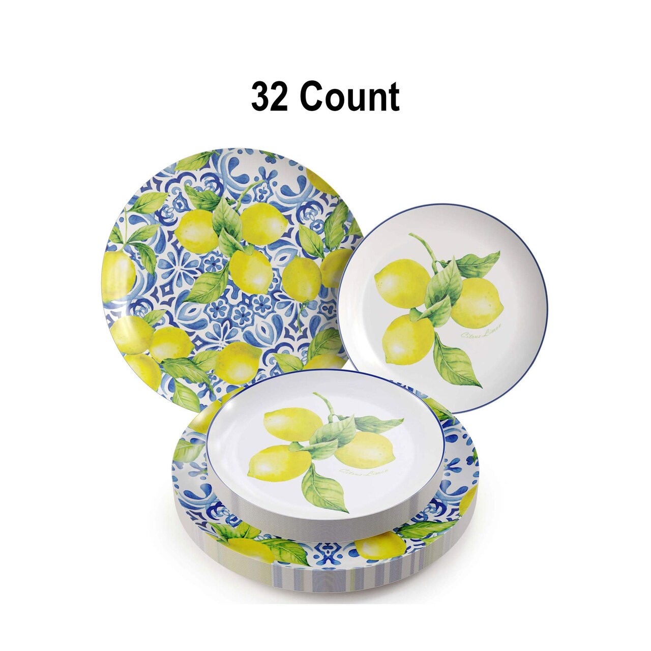 32 Count Tuscan Design Paper Plates Combo Set Elegant Disposable Dinnerware 10 inch + 8 inch